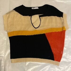 ZARA Colorblock Knit Top Sweater semi sheer Women’s Size Small